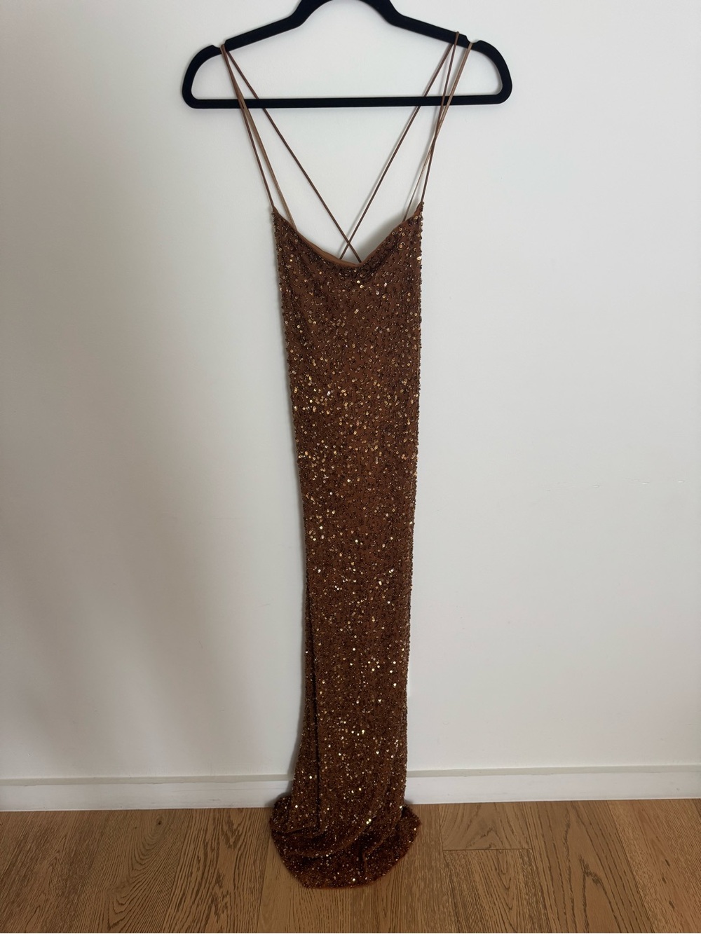 Retrofete Sequin Alice Brown Cowl Neck Slip Dress